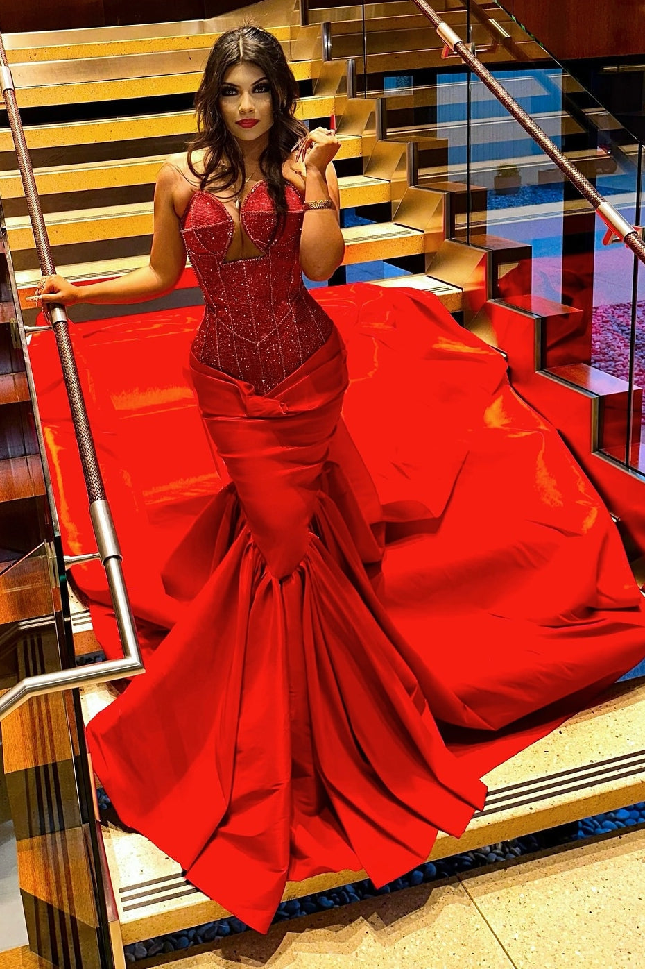 Sexy Red Sweetheart Mermaid Lace Up Sequins Prom Dress-showprettydress