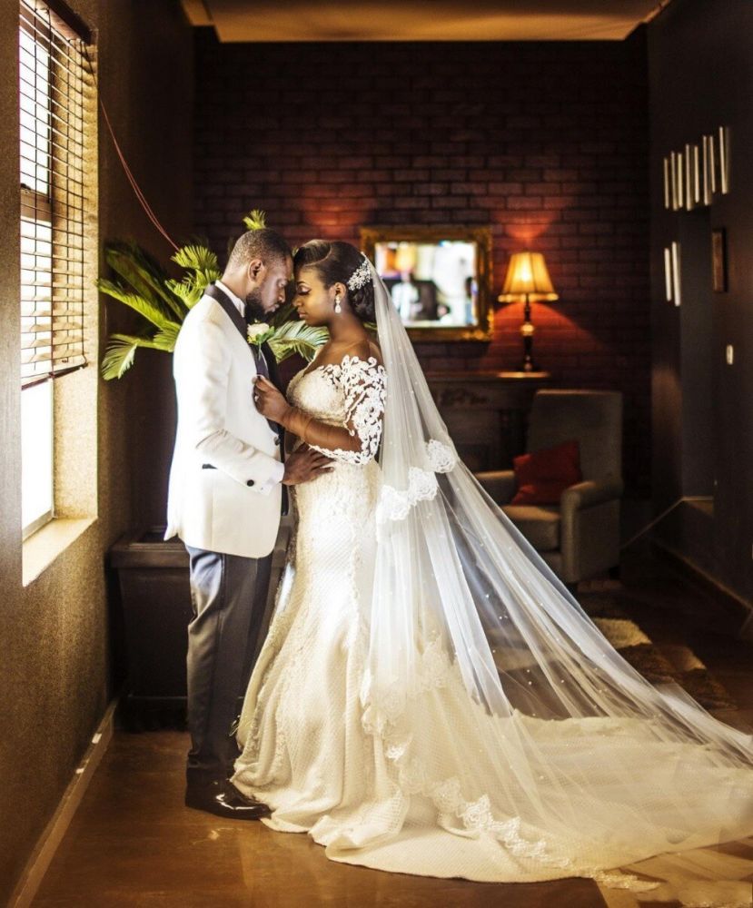 Sheer Tulle Long Sleevess Mermaid Wedding Dresses Appliques Classic Plus Size Bridal Gowns-showprettydress