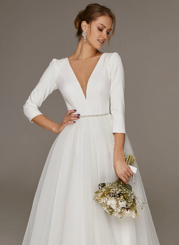 Short Wedding Dresses Sleeves-Showprettydress