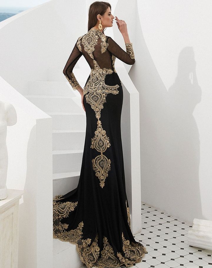 Showprettydess Amazing Long Sleeves Mermaid Prom Dress with Gold Appliqués & Cape-showprettydress