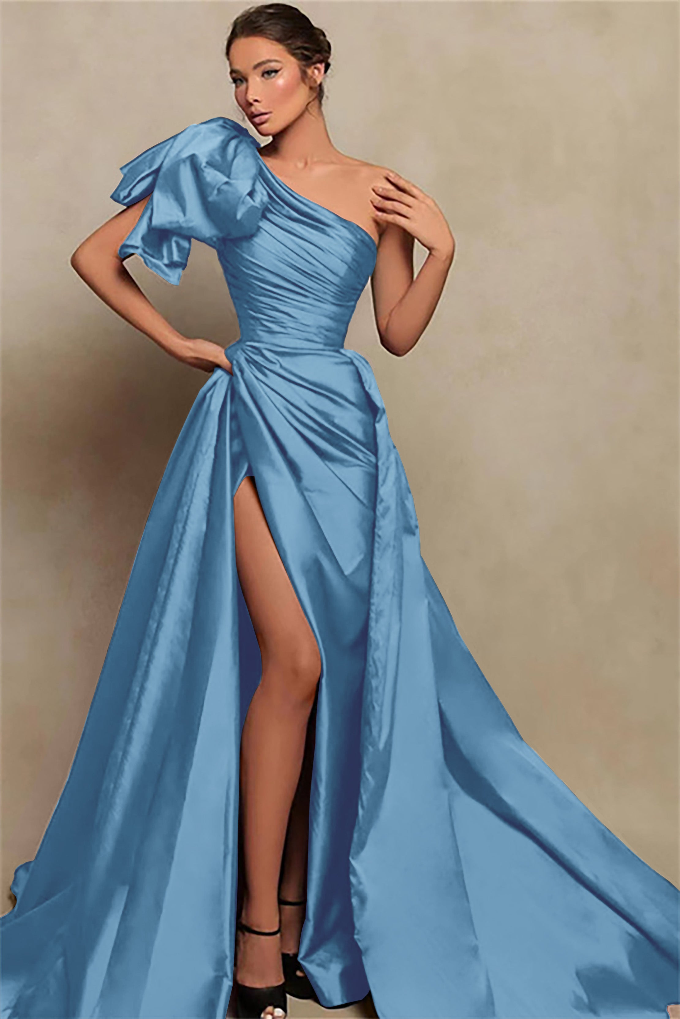 Showprettydess Beautiful Burgundy One-Shoulder Mermaid Prom Dress with Slit-showprettydress