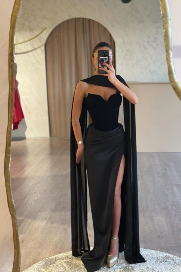 Showprettydess Black Strapless Long Prom Dress Sleeveless with Split-showprettydress