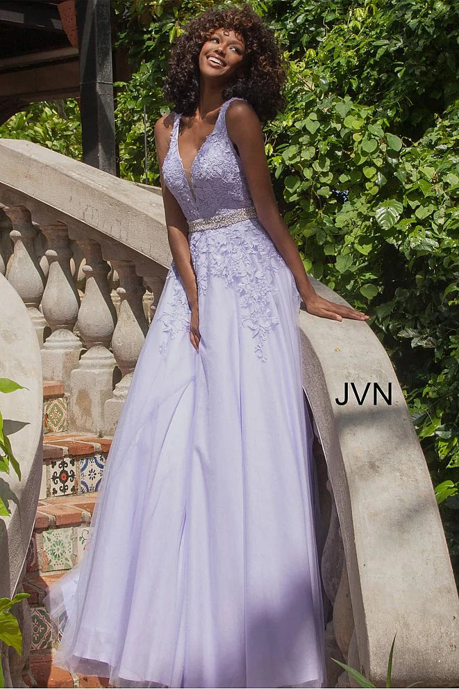 Showprettydess Black V-Neck Sleeveless Prom Dress with Appliqué Beadings-showprettydress