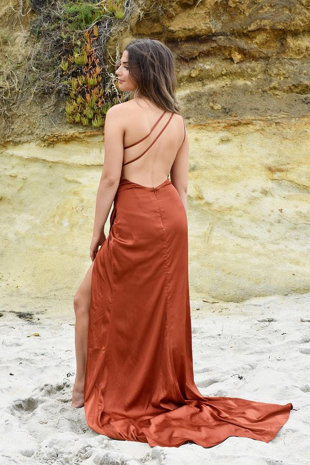 Showprettydess Burnt Orange Mermaid Prom Dress with Slit-showprettydress