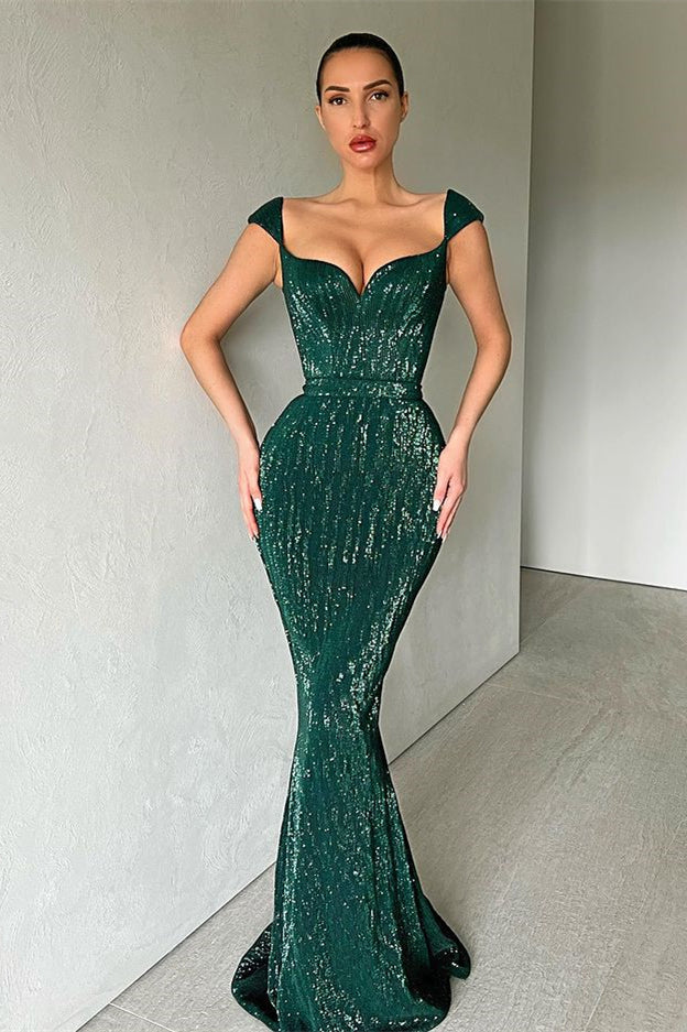 Showprettydess Cap Sleeves Long Mermaid Sequined Prom Dress-showprettydress