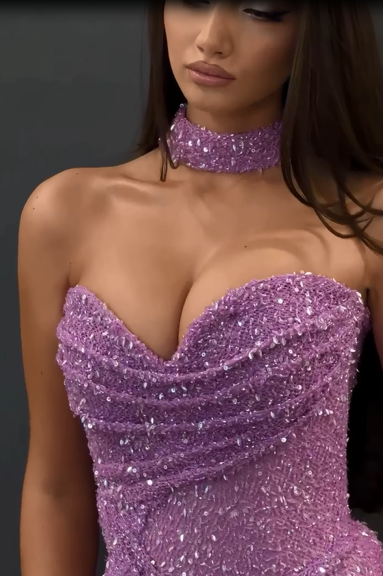 Showprettydess Charming Purple Sequined Sweetheart Sleeveless Mermaid Prom Dress with Pleats-showprettydress