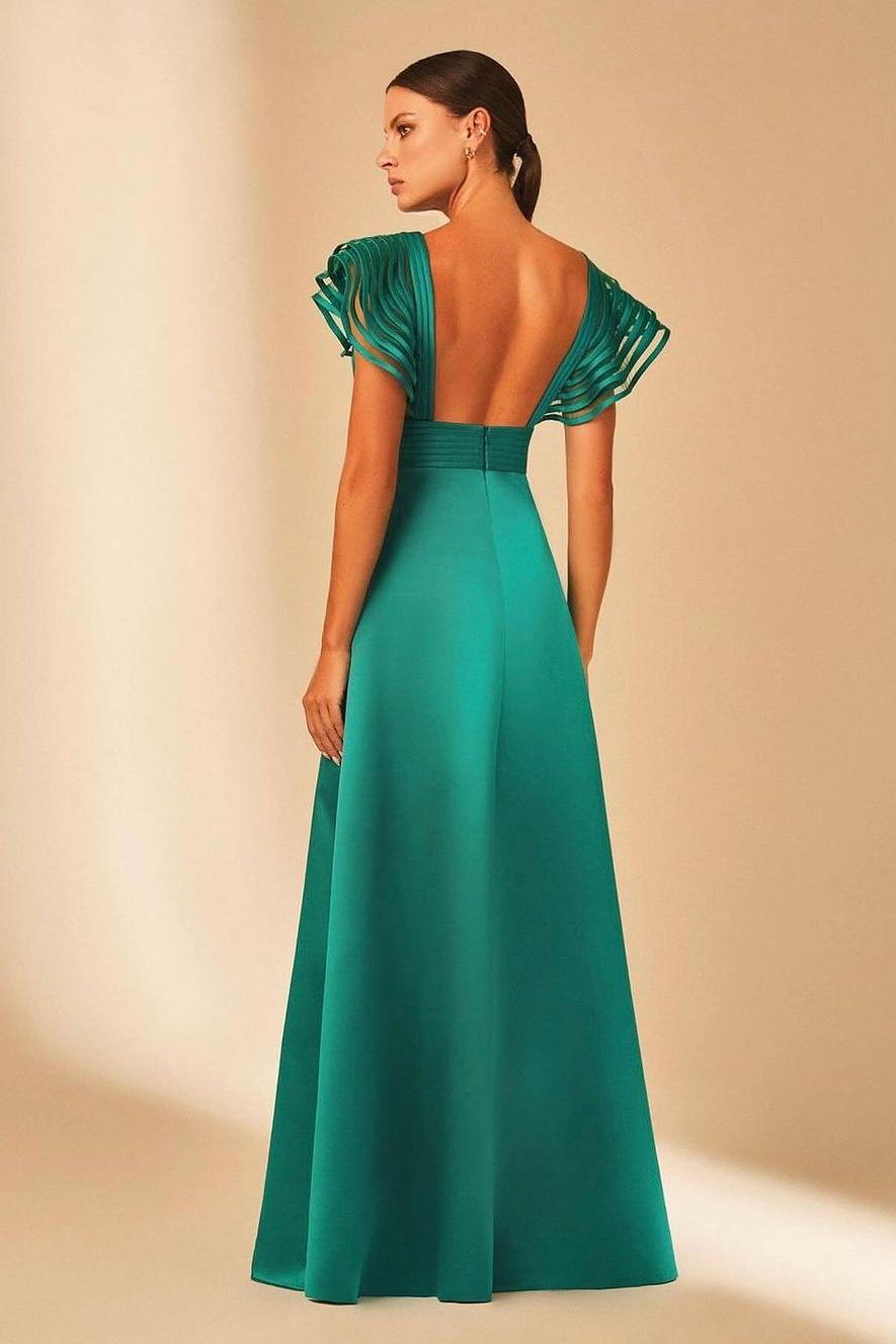 Showprettydess Charming Satin Spaghetti Strap Sleeveless V-Neck Long Prom Dress with Split-showprettydress