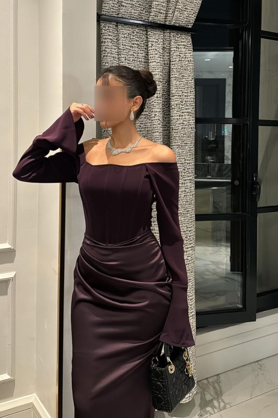 Showprettydess Chic Satin Regency Off-the-Shoulder Long Sleeves Mermaid Prom Dress with Pleats-showprettydress