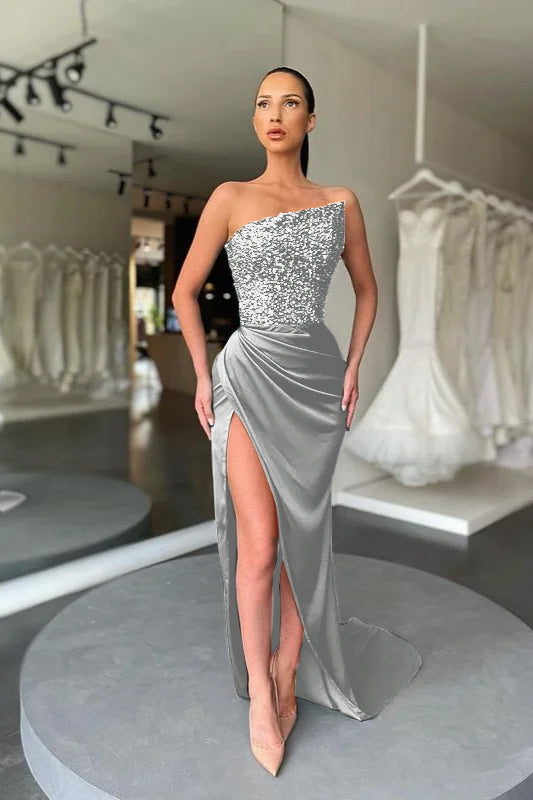 Showprettydess Dark Green Sequined Prom Dress with Split-showprettydress