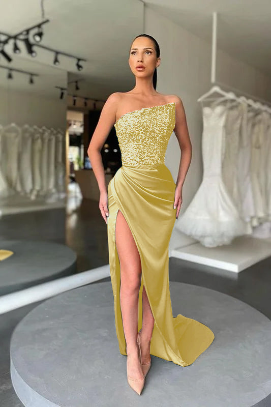Showprettydess Dark Green Sequined Prom Dress with Split-showprettydress