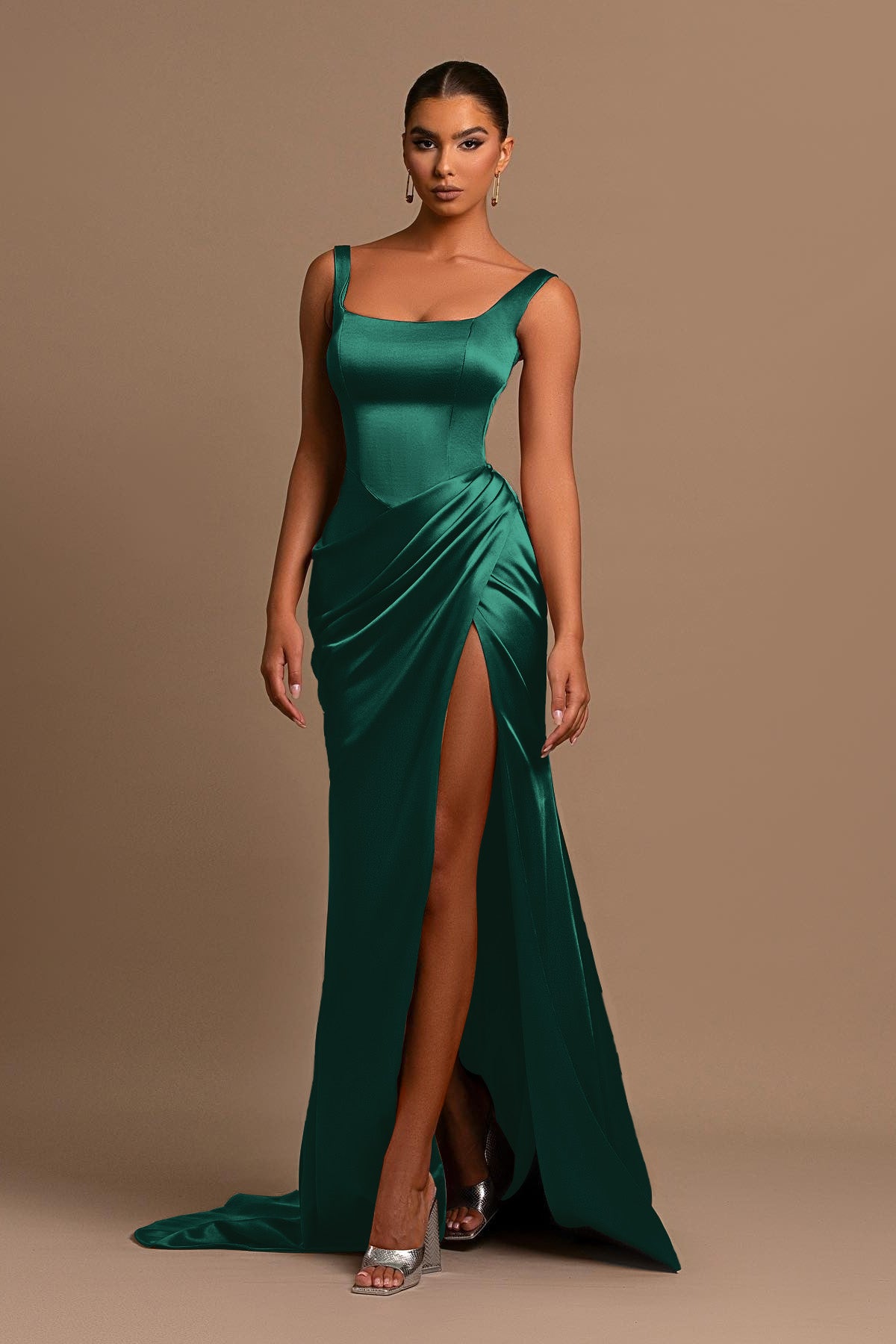 Showprettydess Dusty Rose Spaghetti-Straps Square Neck Mermaid Prom Dress Online-showprettydress