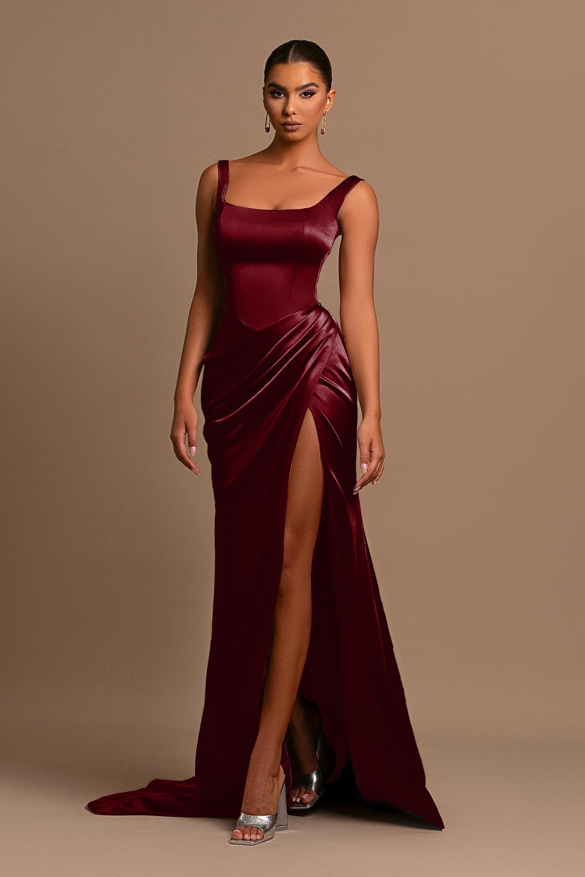 Showprettydess Dusty Rose Spaghetti-Straps Square Neck Mermaid Prom Dress Online-showprettydress