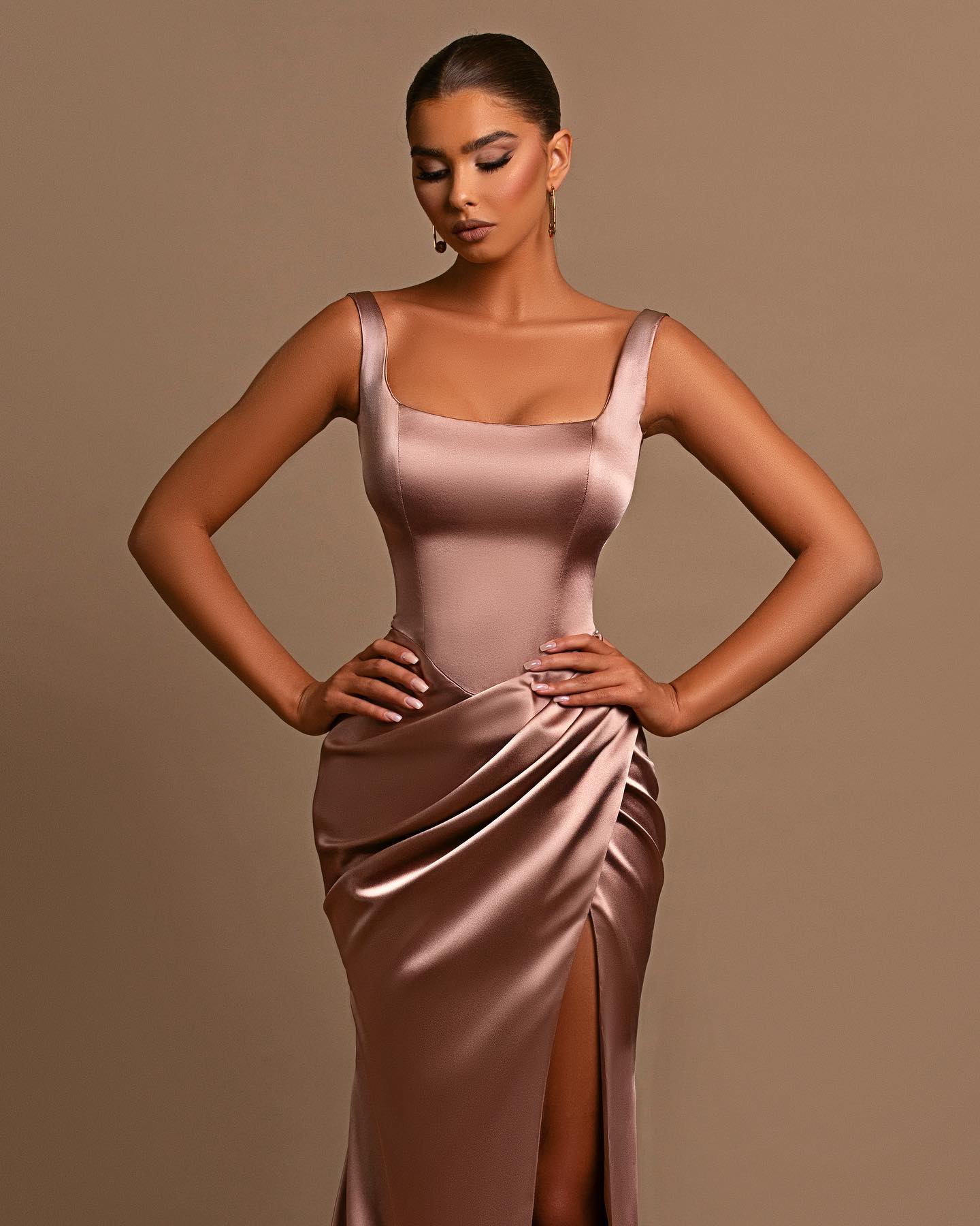 Showprettydess Dusty Rose Spaghetti-Straps Square Neck Mermaid Prom Dress Online-showprettydress