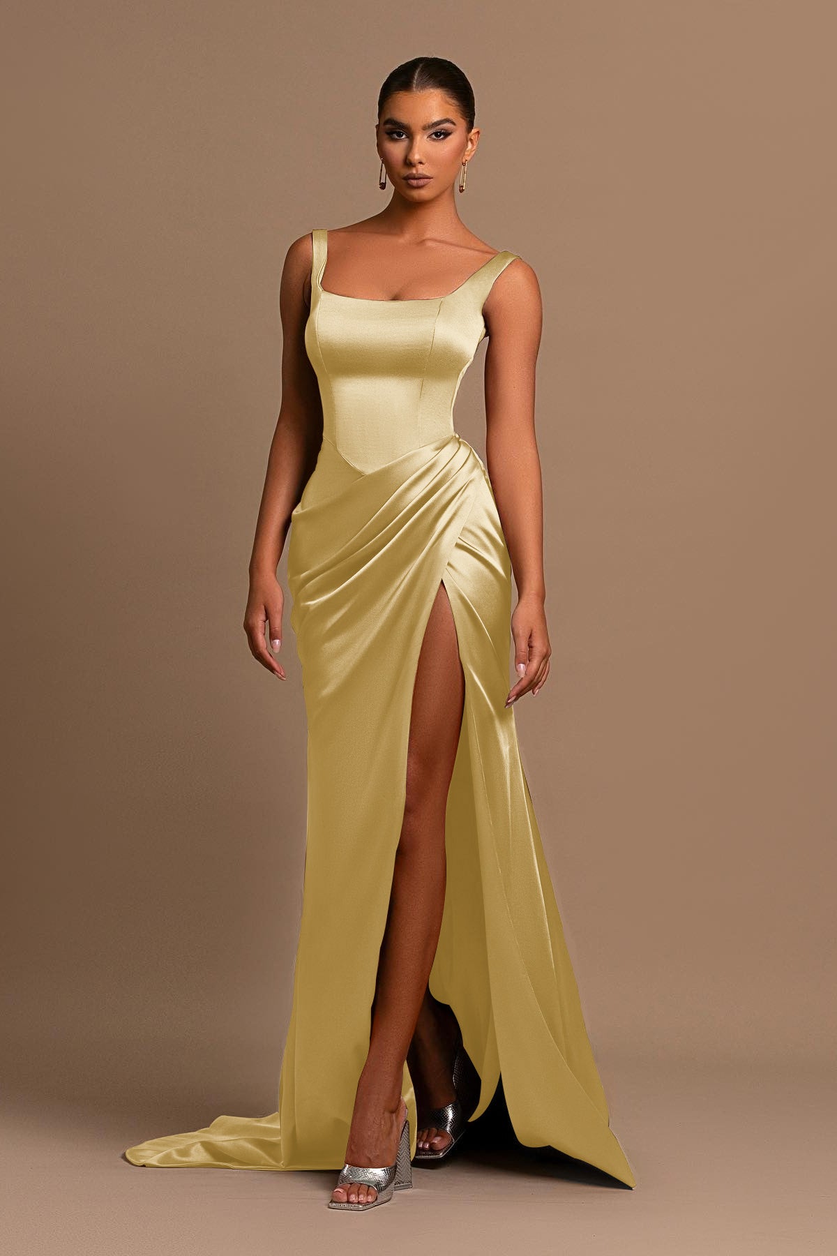 Showprettydess Dusty Rose Spaghetti-Straps Square Neck Mermaid Prom Dress Online-showprettydress
