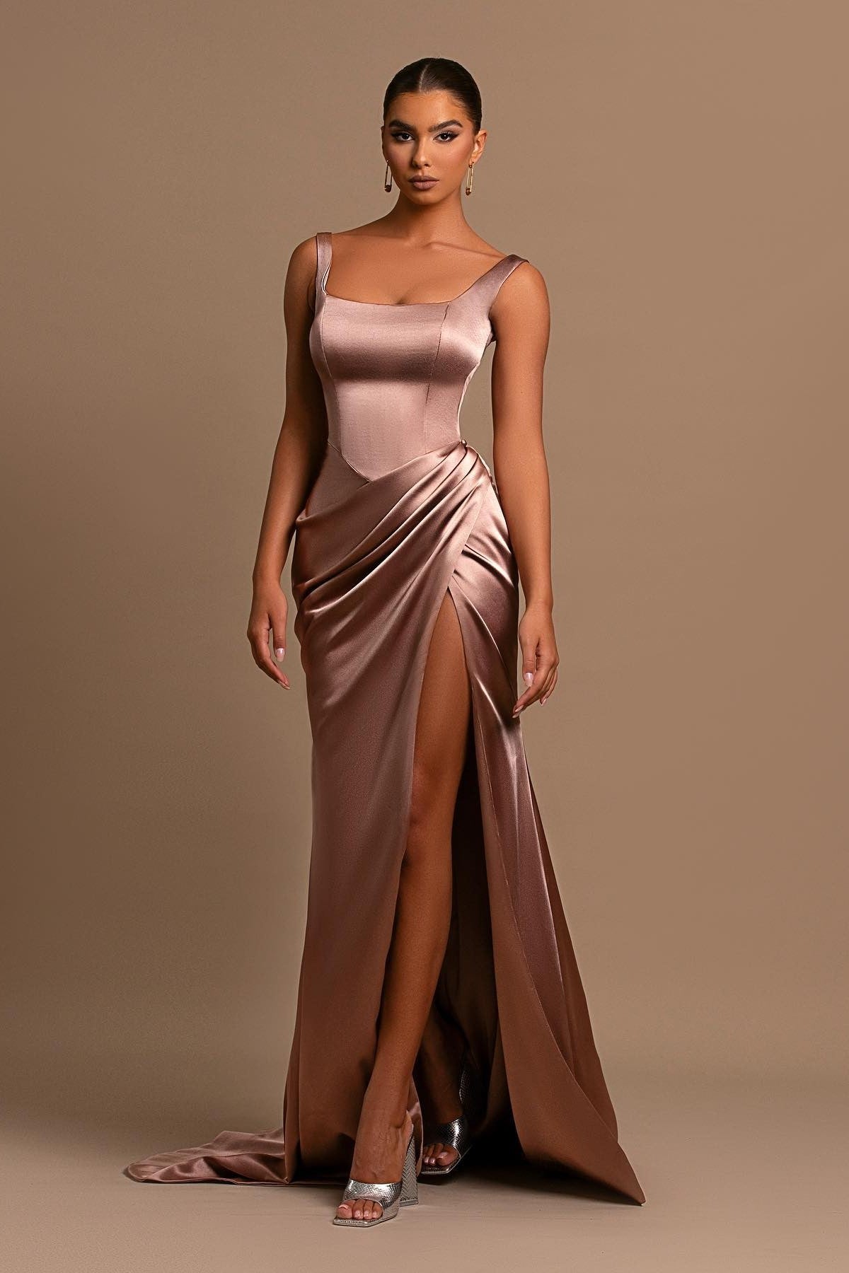 Showprettydess Dusty Rose Spaghetti-Straps Square Neck Mermaid Prom Dress Online-showprettydress