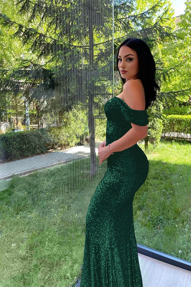 Showprettydess Elegant Split Long Sleeves V-Neck Mermaid Prom Dress with Sequins-showprettydress