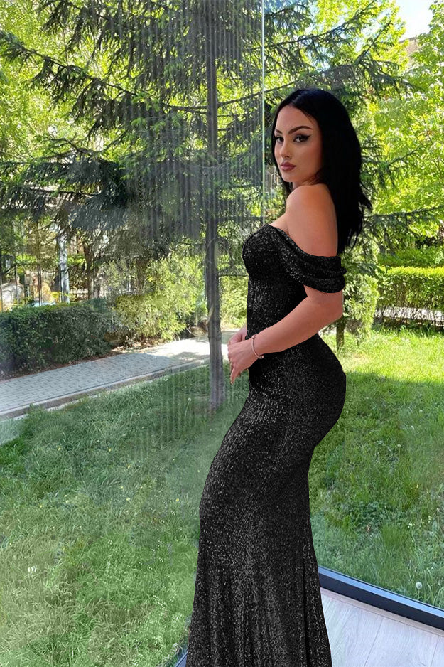 Showprettydess Elegant Split Long Sleeves V-Neck Mermaid Prom Dress with Sequins-showprettydress