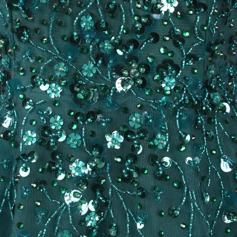 Showprettydess Emerald V-Neck Floor Length Prom Dress A-Line Sleeveless with Appliques-showprettydress