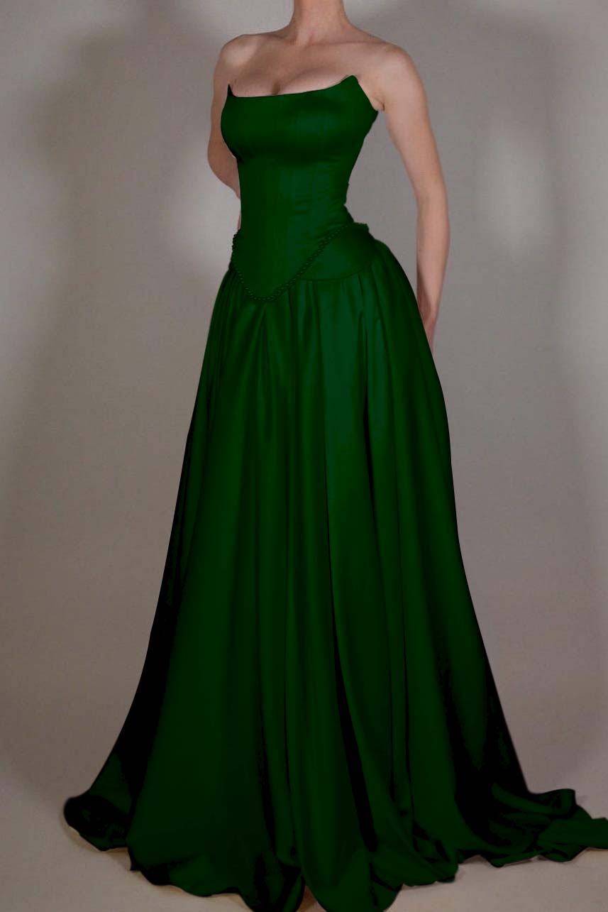Showprettydess Exquisite Satin Ivory Strapless Sleeveless Pleated Prom Dress with Beadings-showprettydress
