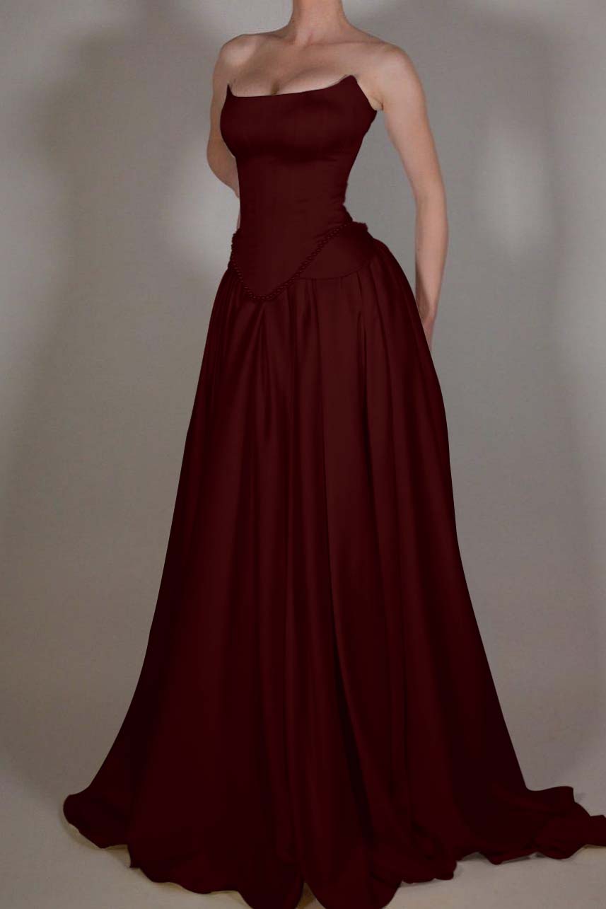 Showprettydess Exquisite Satin Ivory Strapless Sleeveless Pleated Prom Dress with Beadings-showprettydress