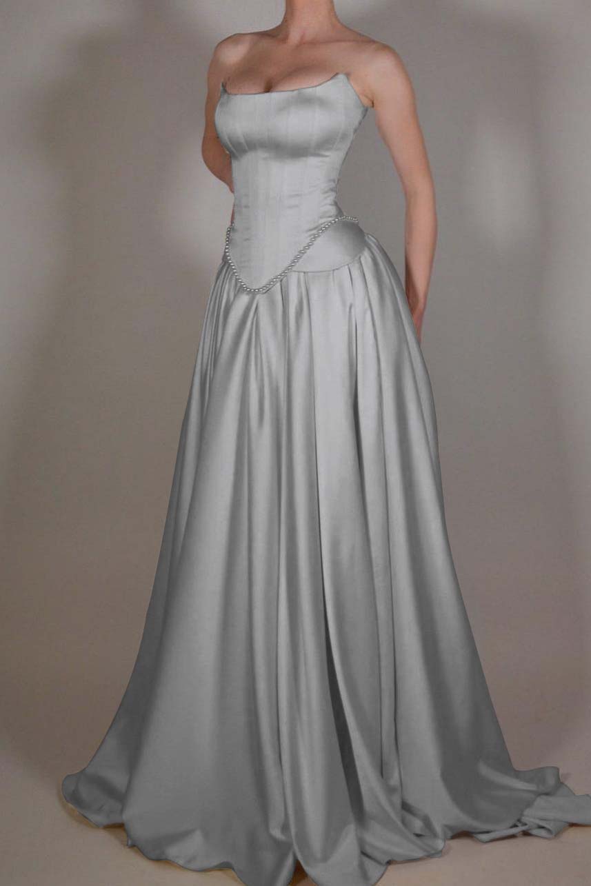 Showprettydess Exquisite Satin Ivory Strapless Sleeveless Pleated Prom Dress with Beadings-showprettydress