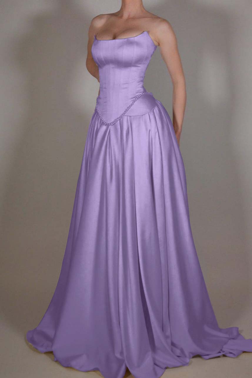 Showprettydess Exquisite Satin Ivory Strapless Sleeveless Pleated Prom Dress with Beadings-showprettydress