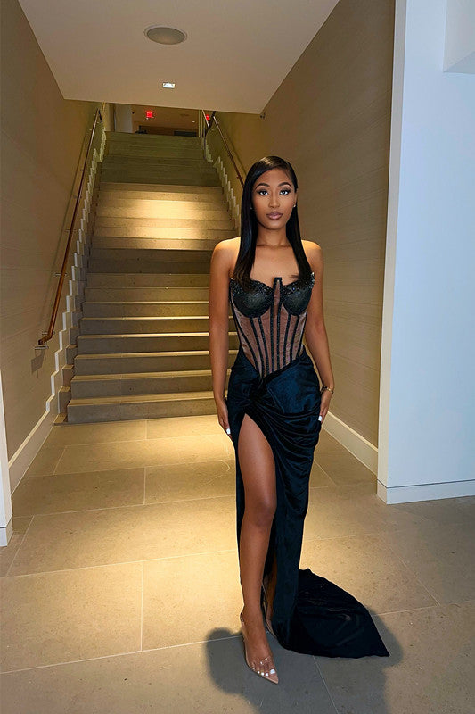 Showprettydess Glamorous Black Sleeveless Tight Mermaid Prom Dress (On Sale)-showprettydress