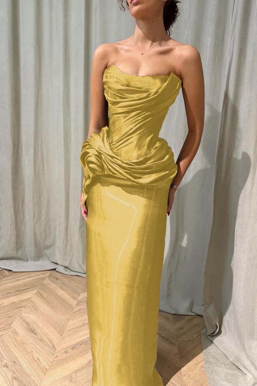 Showprettydess Glamorous Dark Navy Strapless Sleeveless Slim Prom Dress with Pleats-showprettydress