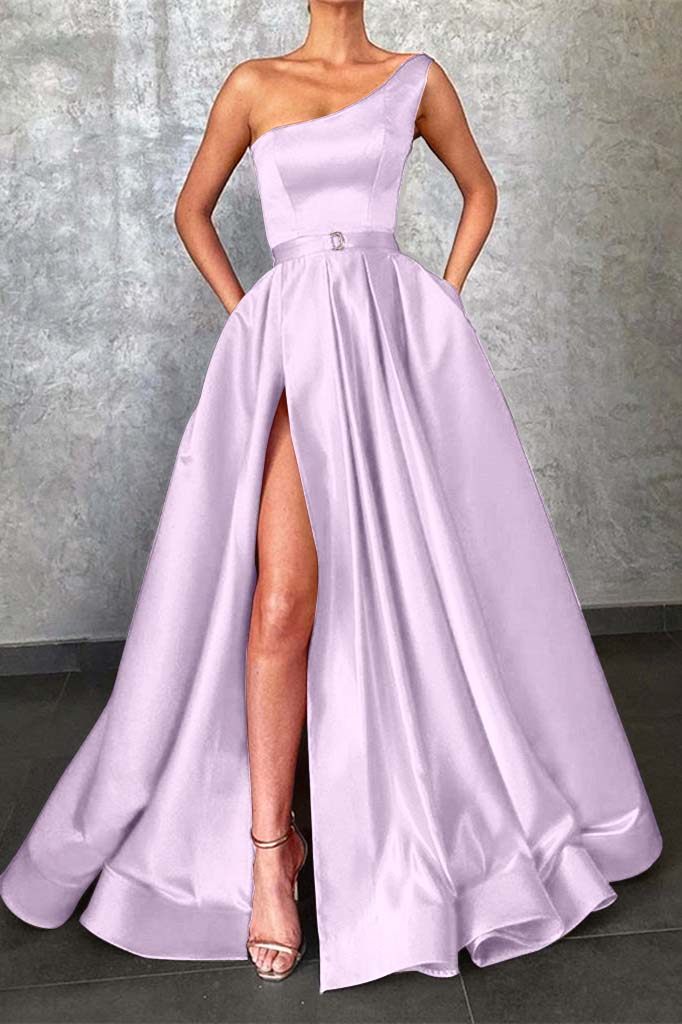 Showprettydess Glamorous One-Shoulder Red Prom Dress with Split & Pockets-showprettydress