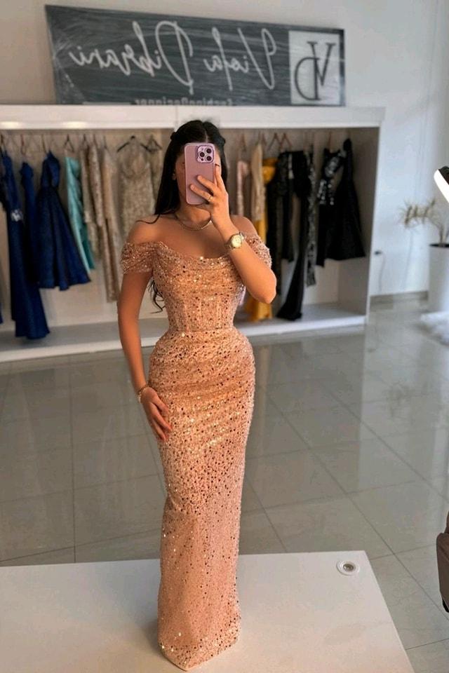 Showprettydess Glamorous Sequined Off-the-Shoulder Strapless Long Prom Dress with Pleats-showprettydress