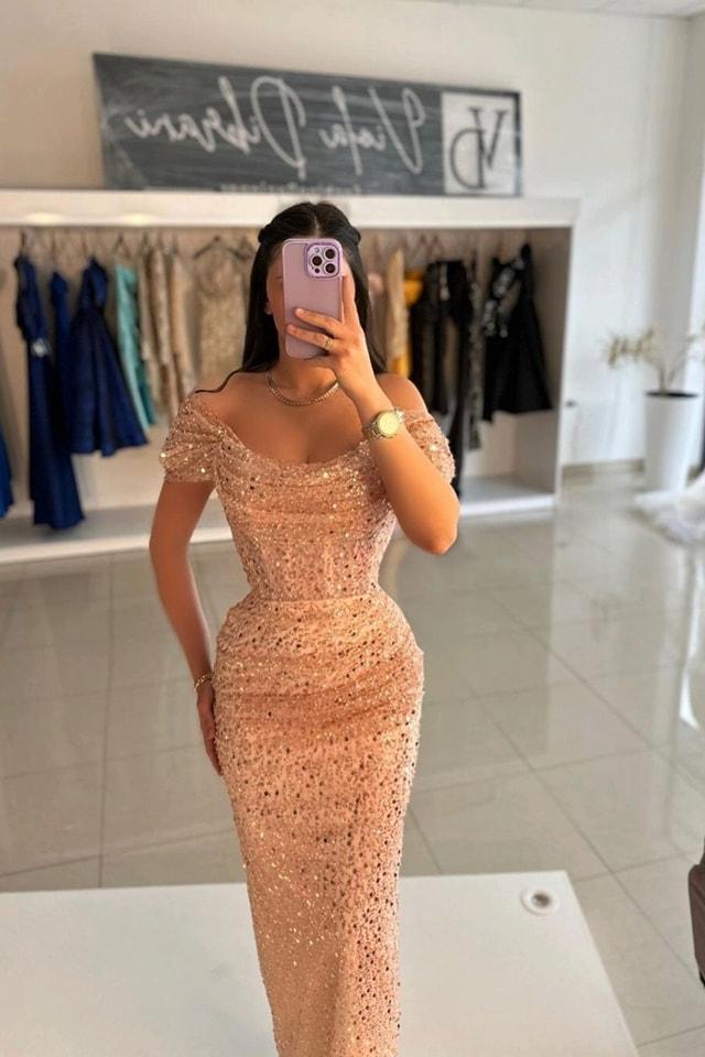 Showprettydess Glamorous Sequined Off-the-Shoulder Strapless Long Prom Dress with Pleats-showprettydress