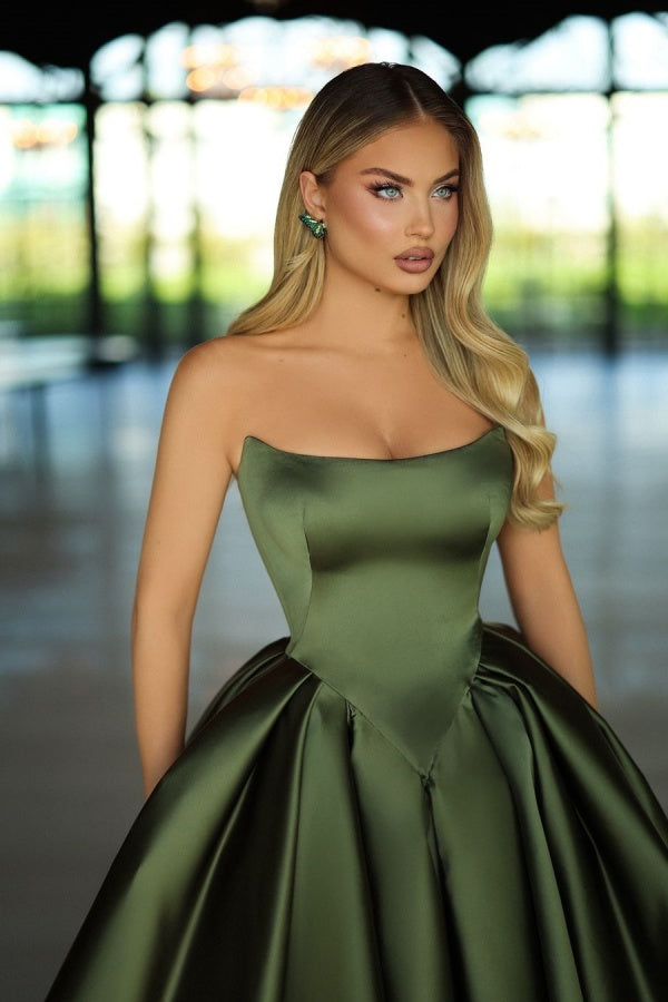 Showprettydess Green Strapless Long Prom Dress A-Line Sleeveless-showprettydress