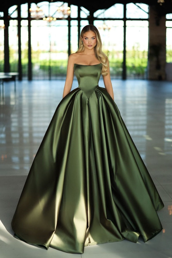 Showprettydess Green Strapless Long Prom Dress A-Line Sleeveless-showprettydress