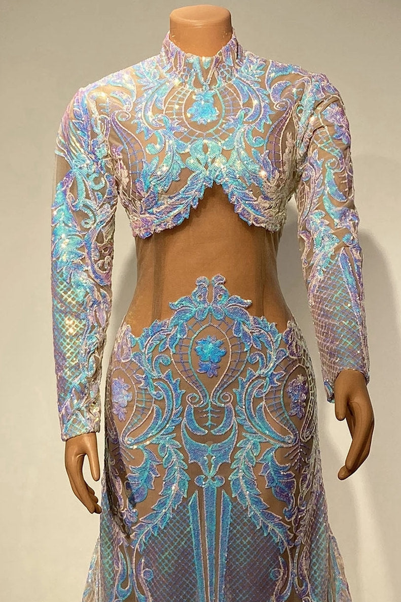 Showprettydess High Neck Mermaid Long Sleeves Prom Dress with Sequins & Lace-showprettydress