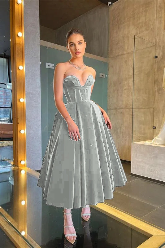 Showprettydess Long Black Little Black Dress, Tea-Length Prom Dress-showprettydress