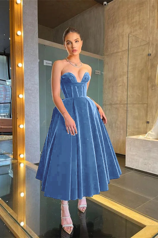 Showprettydess Long Black Little Black Dress, Tea-Length Prom Dress-showprettydress