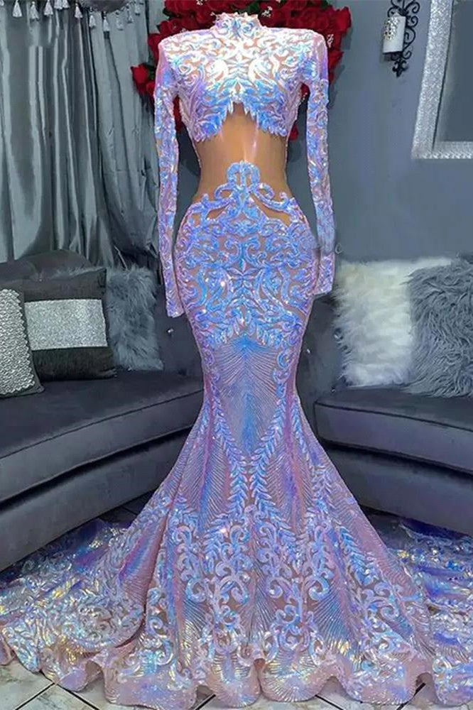 Showprettydess Long Sleeves High Neck Mermaid Prom Dress with Sequins & Lace-showprettydress