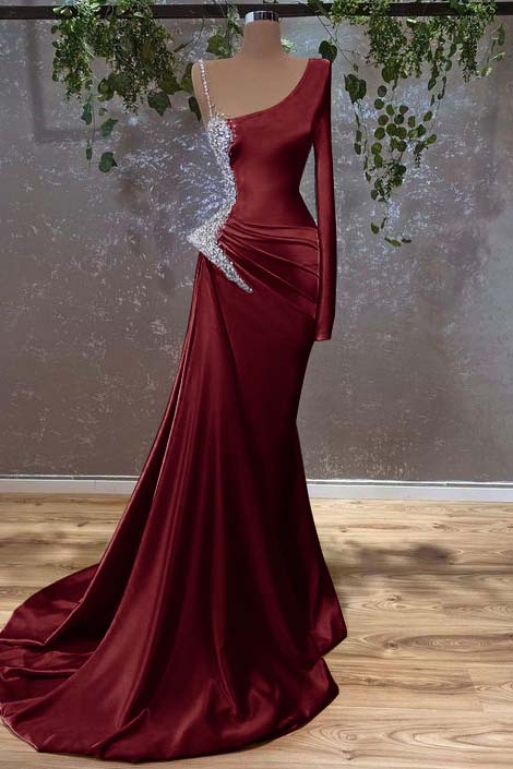 Showprettydess Long Sleeves Mermaid Burnt Orange Prom Dress with Beads-showprettydress