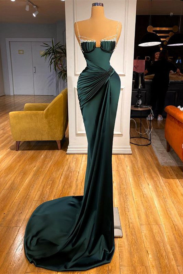 Showprettydess Mermaid Dark Green Spaghetti-Straps Prom Dress-showprettydress