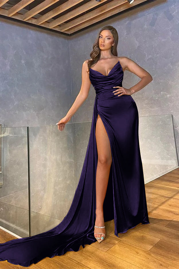 Showprettydess Mermaid Long Pleated Split Prom Dress-showprettydress