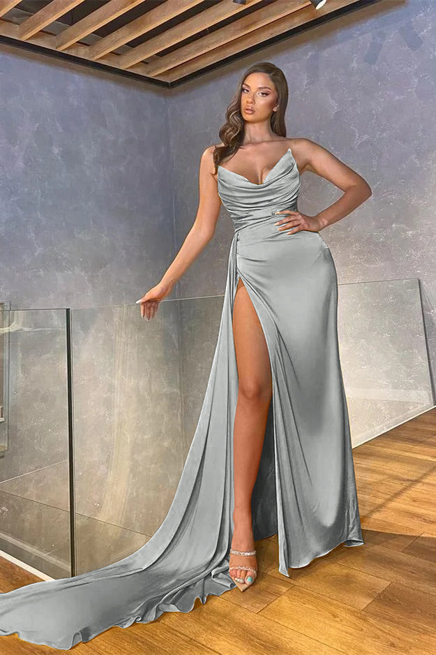 Showprettydess Mermaid Long Pleated Split Prom Dress-showprettydress