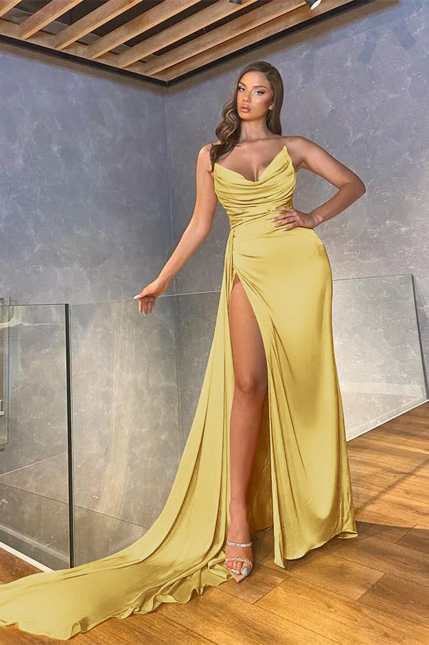 Showprettydess Mermaid Long Pleated Split Prom Dress-showprettydress