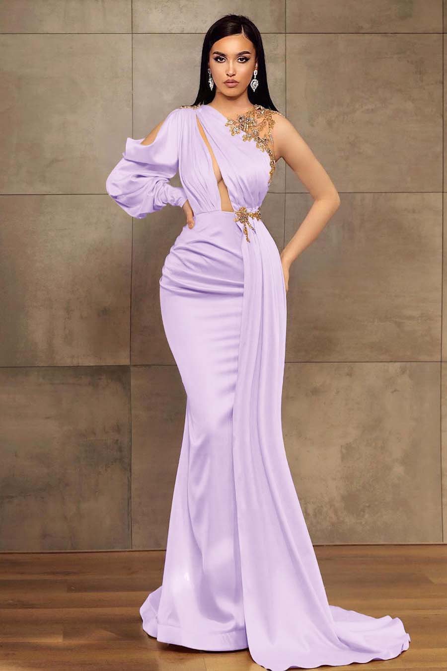 Showprettydess Mermaid One-Shoulder Long Sleeves Prom Dress-showprettydress