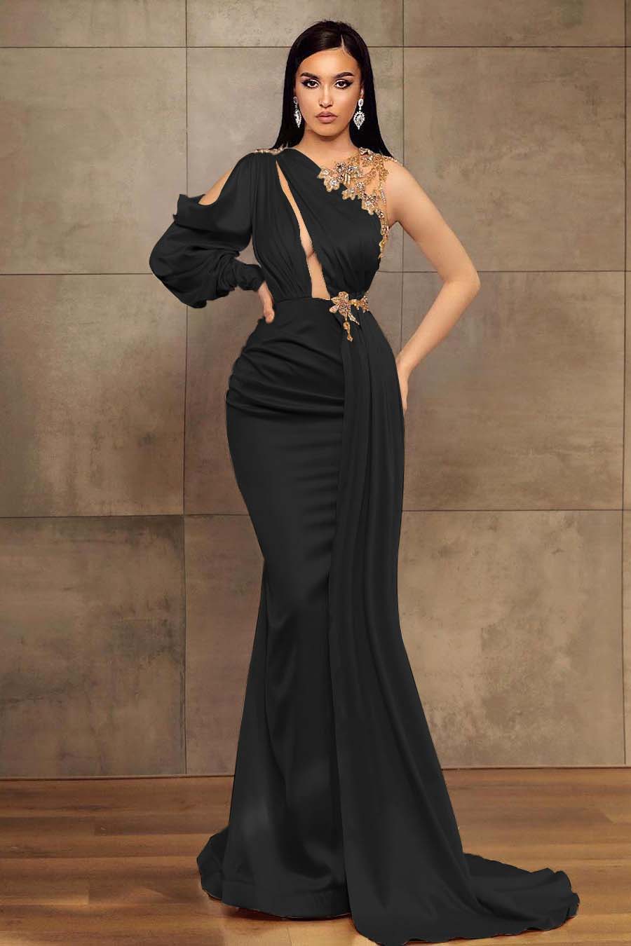 Showprettydess Mermaid One-Shoulder Long Sleeves Prom Dress-showprettydress