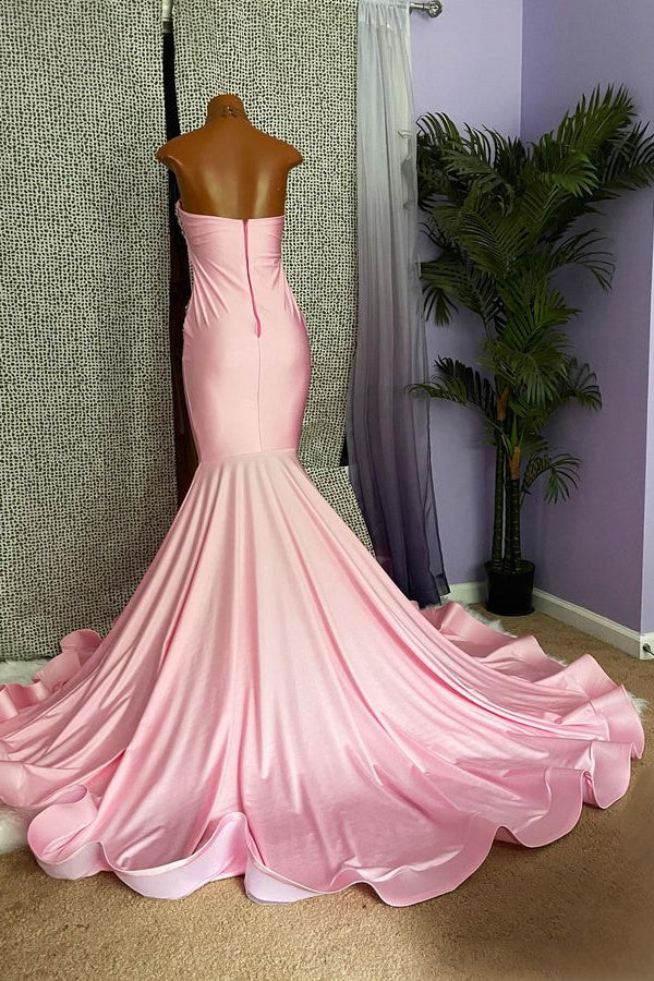 Showprettydess Mermaid Pink High Neck Prom Dress Beaded with Appliques-showprettydress