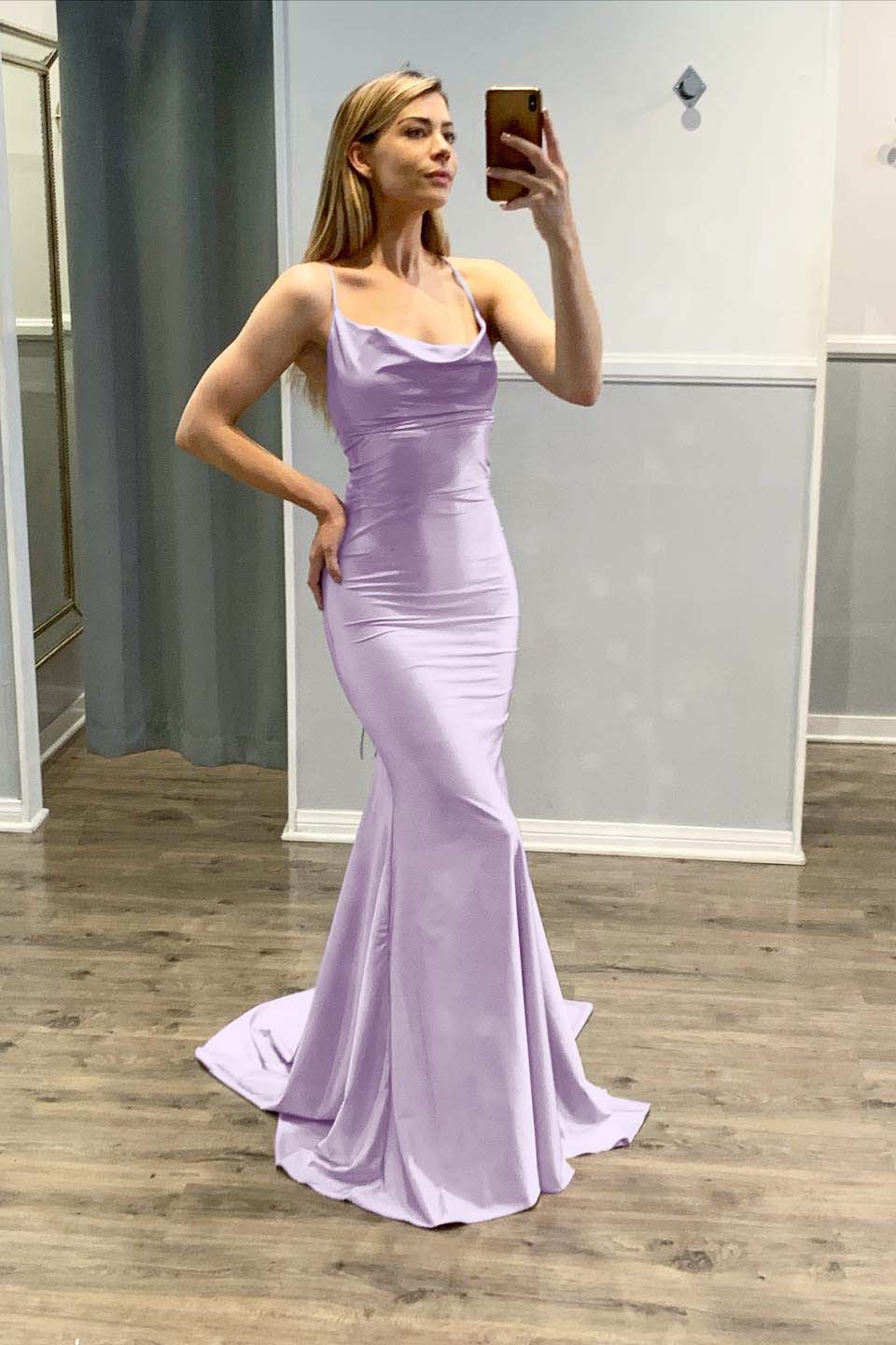 Showprettydess Mermaid Spaghetti-Strap Light Purple Prom Dress-showprettydress