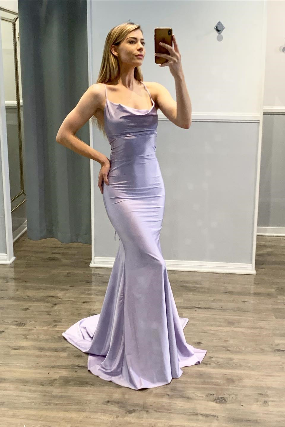 Showprettydess Mermaid Spaghetti-Strap Light Purple Prom Dress-showprettydress