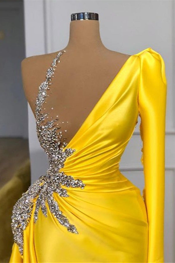 Showprettydess Mermaid Yellow Long Sleeves Prom Dress-showprettydress