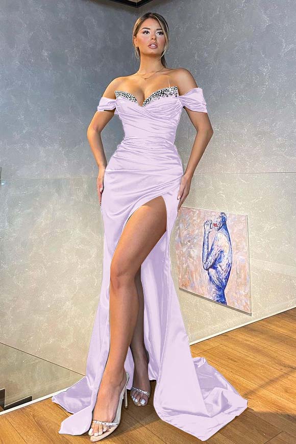 Showprettydess Off-the-Shoulder Dark Green Mermaid Prom Dress with Split-showprettydress