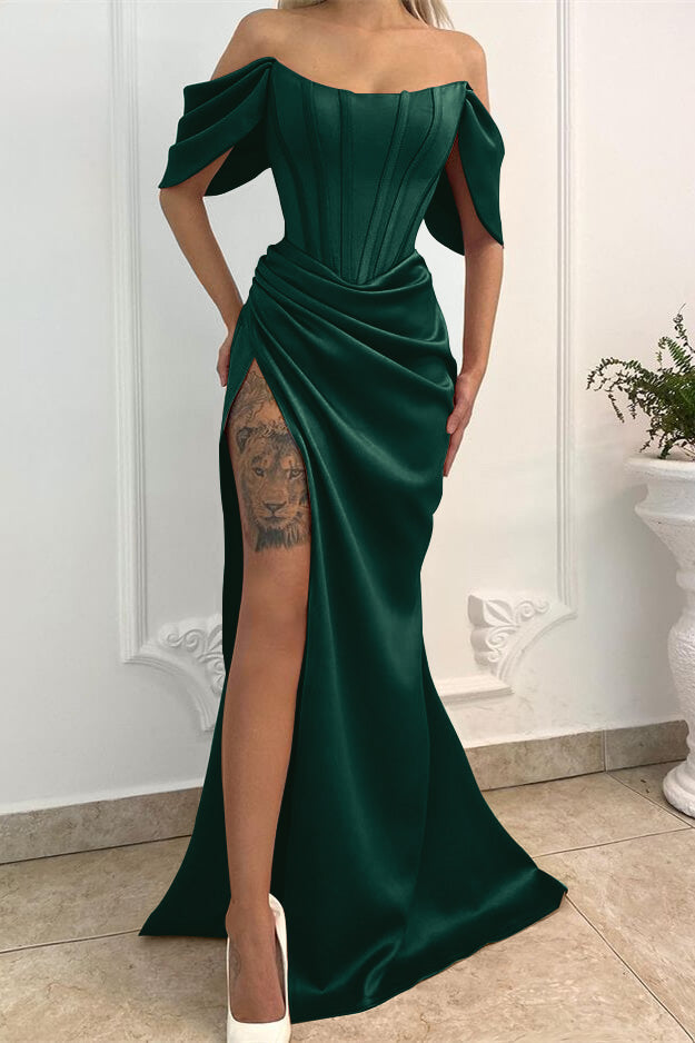 Showprettydess Off-the-Shoulder Mermaid Long Prom Dress with Split-showprettydress